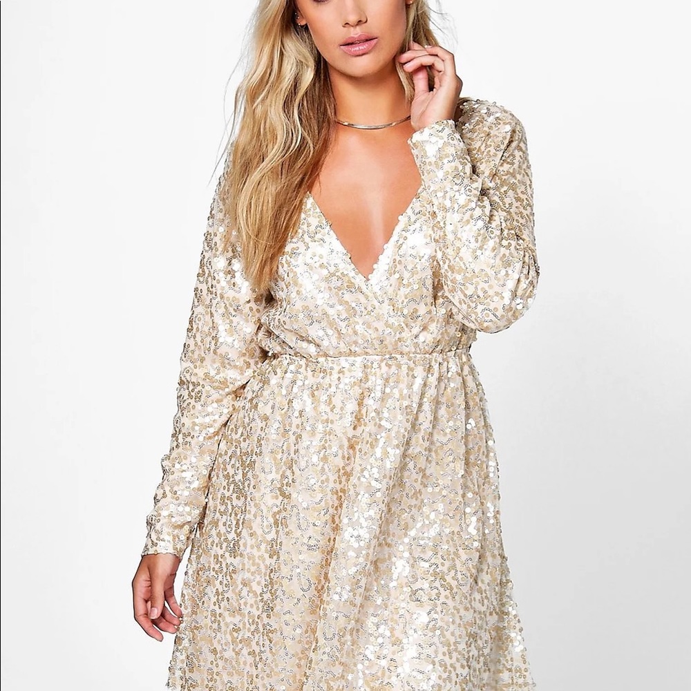 NWT Plus Sequin Wrap Skater Dress